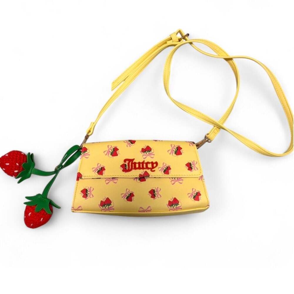 Juicy Couture Strawberry Print Yellow Crossbody Shoulder Bag Y2K Kawaii Grunge